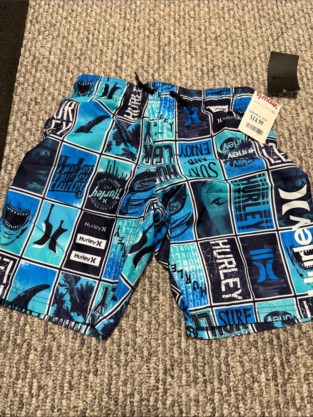 Hurley Boys Blue Patchwork Swim Trunks